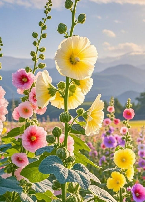 200 Pcs Hollyhock Flower Seeds – Tall, Colorful Blooms for Cottage Gardens – Easy to Grow & Pollinator-Friendly