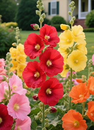 200Pcs Rainbow Hollyhock Seeds – Mixed Colors, Tall and Elegant Blooms for Garden Walls and Vertical Displays