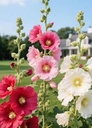 200Pcs Rainbow Hollyhock Seeds – Mixed Colors, Tall and Elegant Blooms for Garden Walls and Vertical Displays