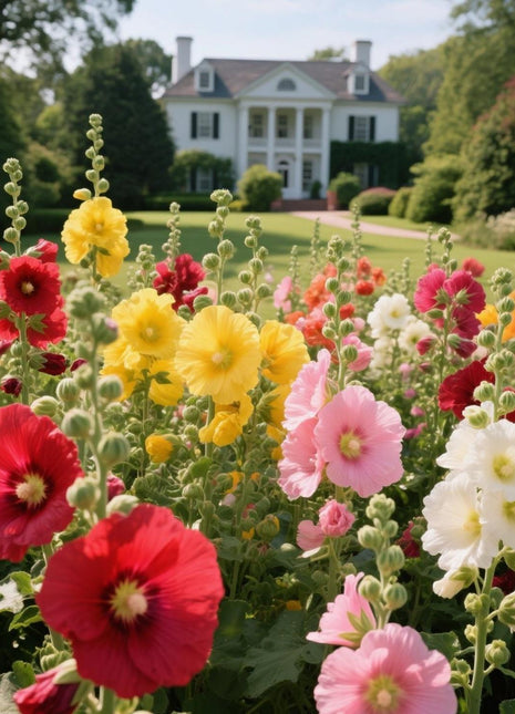 200Pcs Rainbow Hollyhock Seeds – Mixed Colors, Tall and Elegant Blooms for Garden Walls and Vertical Displays