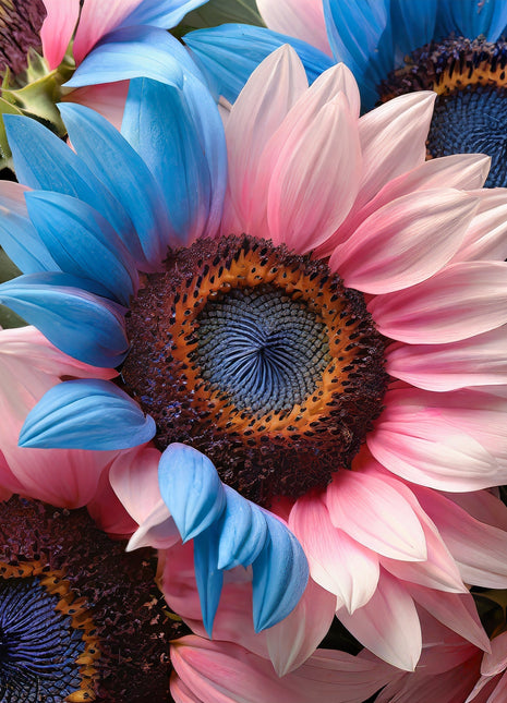 Twin-Blossom Half Pink, Half Blue Sunflower