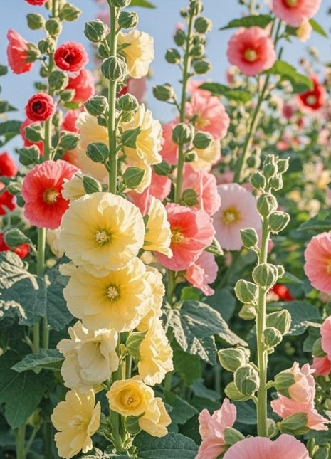200 Pcs Hollyhock Flower Seeds – Tall, Colorful Blooms for Cottage Gardens – Easy to Grow & Pollinator-Friendly