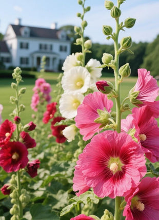 200Pcs Rainbow Hollyhock Seeds – Mixed Colors, Tall and Elegant Blooms for Garden Walls and Vertical Displays